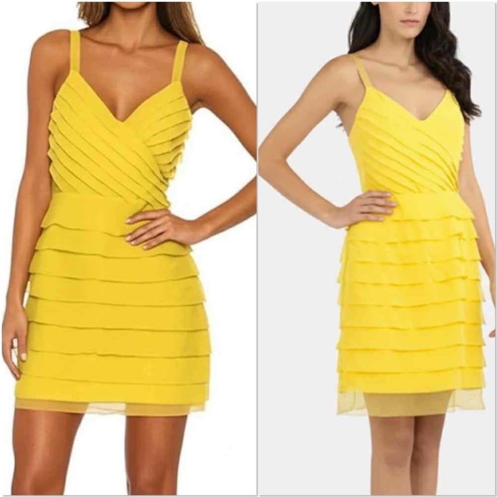 Arden B canary yellow tiered v-neck cocktail dress